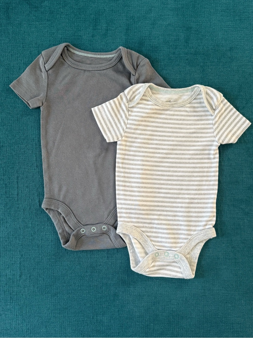 Cloud Island Gray Solid & Gray-Striped Baby Onesie with Snaps Set of Two 3-6M